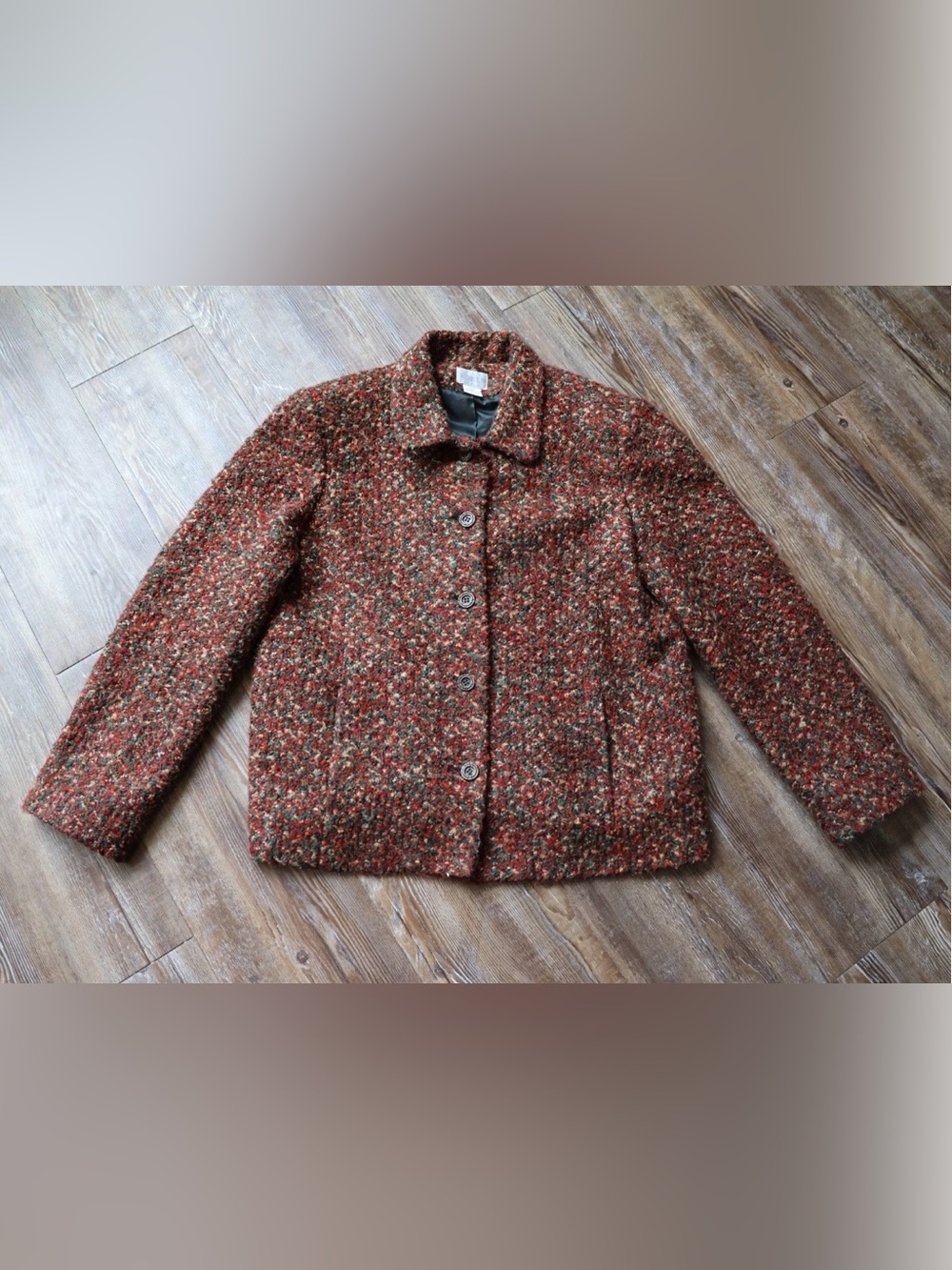 Vintage 90s Koret Confetti Boucle Jacket Artsy Art Teacher Boho Granny Size 10